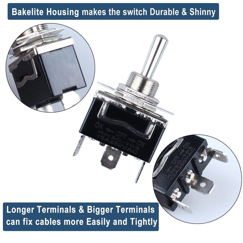 DMWD 2pcs Heavy Duty Rocker Toggle Switch 30A 12VDC 20A 120VAC SPDT 3 Pins 3 Positions ON-Off-ON Latching with Waterproof Boot Cap with pre-Wired Cables for Auto Car Truck Boat Marine - Image 4